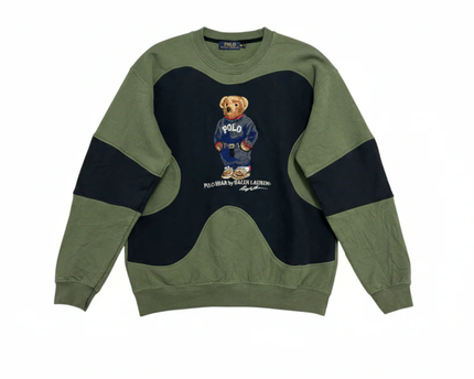 Reworked  Polo Ralph Lauren Green Polo Bear Color-Block Sweatshirt