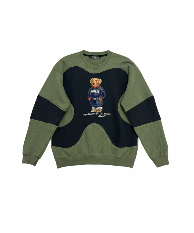 Reworked  Polo Ralph Lauren Green Polo Bear Color-Block Sweatshirt