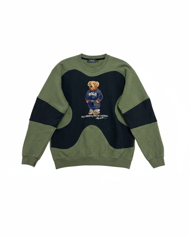 Reworked  Polo Ralph Lauren Green Polo Bear Color-Block Sweatshirt