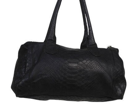 Guess Black Faux Python Satchel Bag with Rhinestone Detail