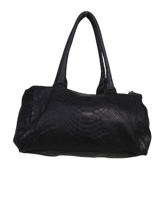 Guess Black Faux Python Satchel Bag with Rhinestone Detail