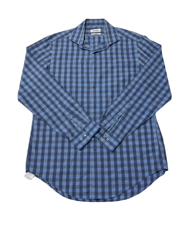 Calvin Klein Blue Slim Fit Performance Non-Iron Gingham Check Shirt