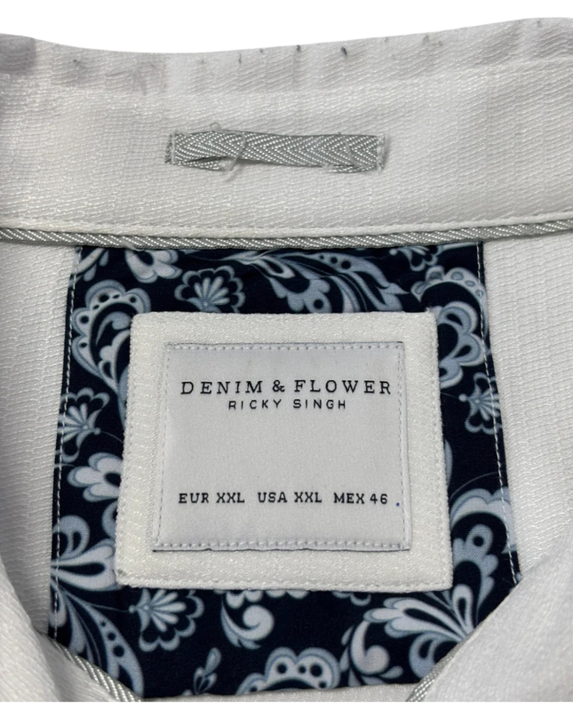 Denim & Flower White Textured Short Sleeve Button-Down Shirt