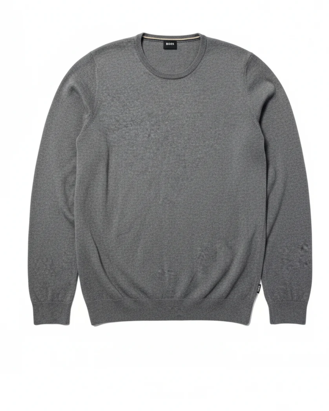BOSS Grey Virgin Wool Crew Neck Sweater