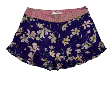 Mango Purple Floral Ruffle Hem Shorts