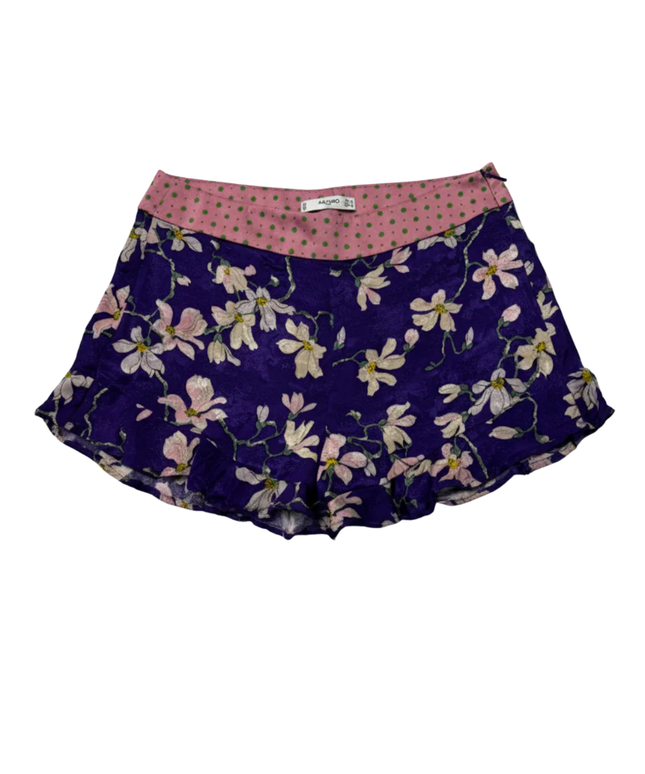 Mango Purple Floral Ruffle Hem Shorts