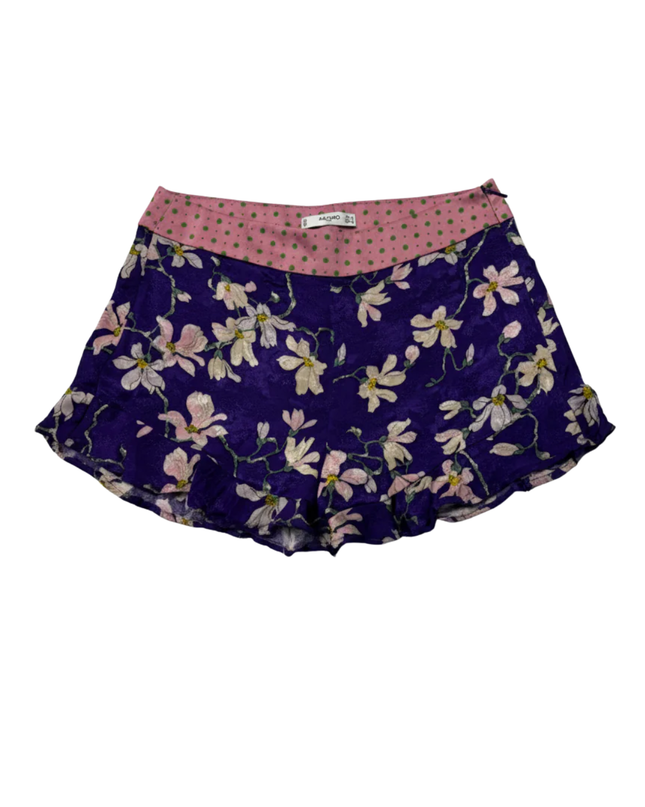 Mango Purple Floral Ruffle Hem Shorts