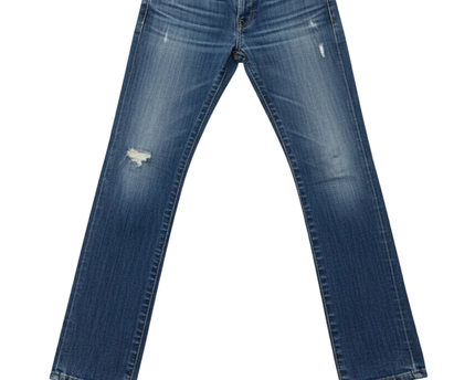 True Religion Blue Section Drew Low Rise Straight Leg Distressed Jeans