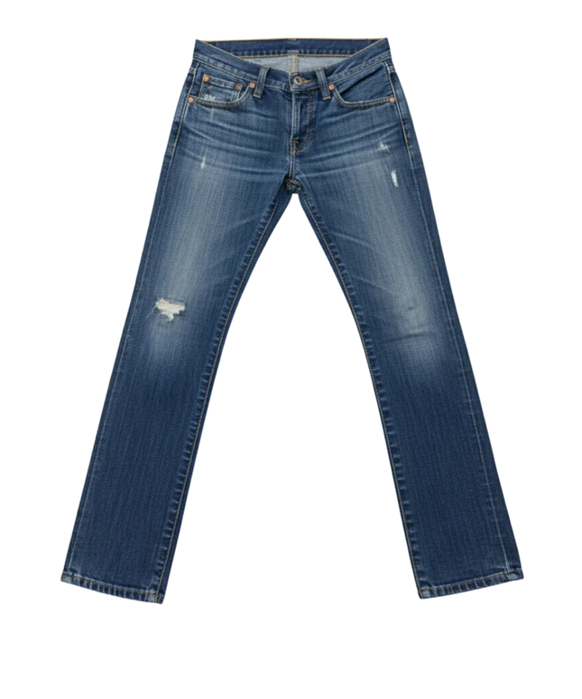 True Religion Blue Section Drew Low Rise Straight Leg Distressed Jeans