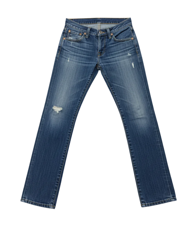 True Religion Blue Section Drew Low Rise Straight Leg Distressed Jeans