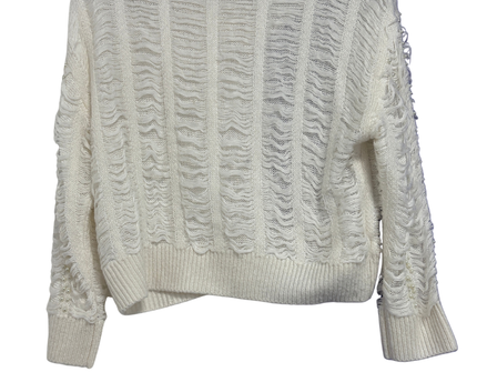 Vero Moda White Pearl Embellished Distressed V-Neck Sweater