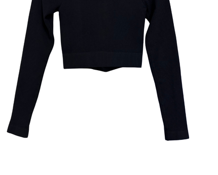 PrettyLittleThing Black Ribbed Zip-Up Long Sleeve Crop Top