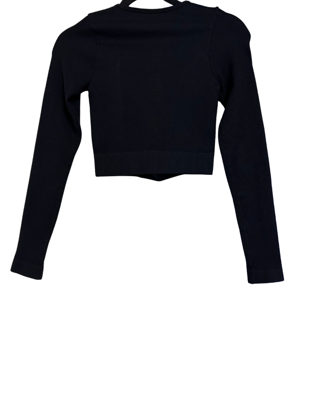 PrettyLittleThing Black Ribbed Zip-Up Long Sleeve Crop Top