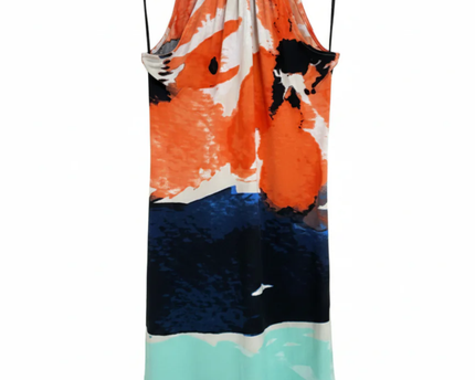 Alfani Multicolor Abstract Print Embellished Halter Neck Dress