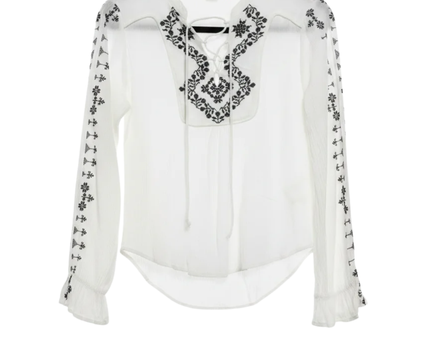 H&M White Embroidered Boho Lace-Up Blouse