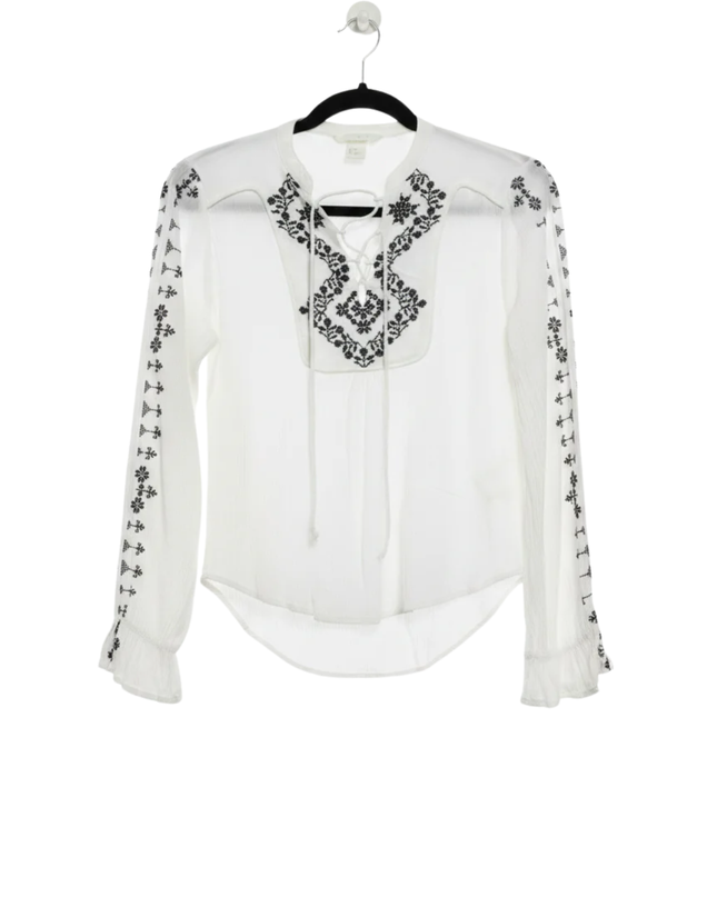 H&M White Embroidered Boho Lace-Up Blouse