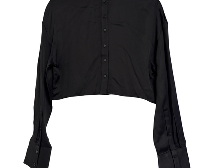 Zara Black Cropped Button-Down Long Sleeve Shirt
