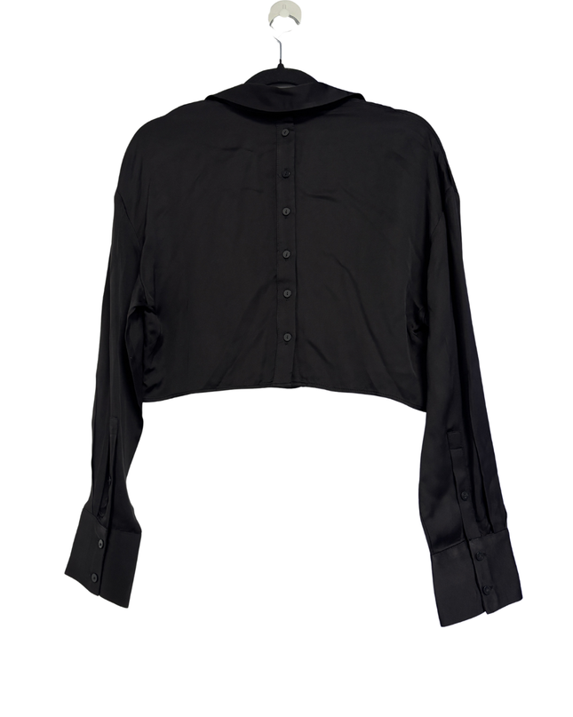 Zara Black Cropped Button-Down Long Sleeve Shirt