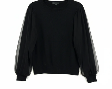 INC International Concepts Black Mesh Sleeve Sweater