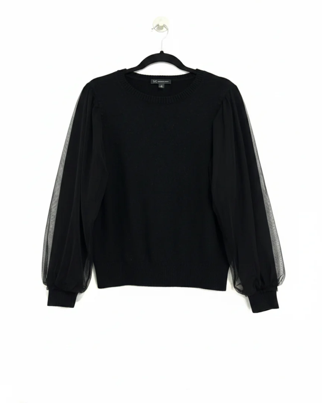 INC International Concepts Black Mesh Sleeve Sweater