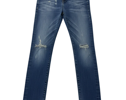 True Religion Blue Rocco Relaxed Skinny Distressed Jeans