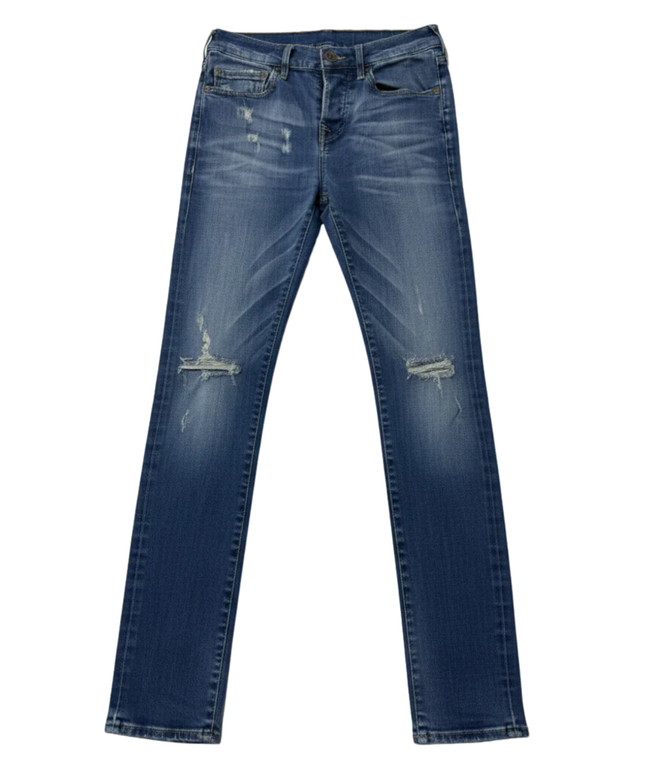 True Religion Blue Rocco Relaxed Skinny Distressed Jeans