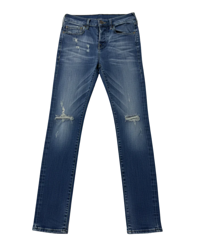 True Religion Blue Rocco Relaxed Skinny Distressed Jeans