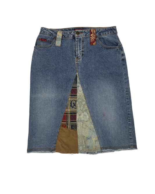 Nitro Stretch Patchwork Panel Denim Mini Skirt - M | Waist: 28"