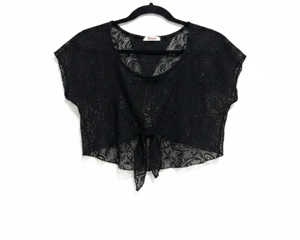 Vivace Black Sheer Lace Tie-Front Cropped Shrug