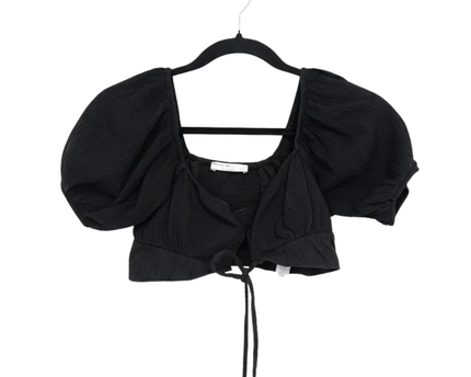 Bershka Black Puff Sleeve Tie-Front Crop Top