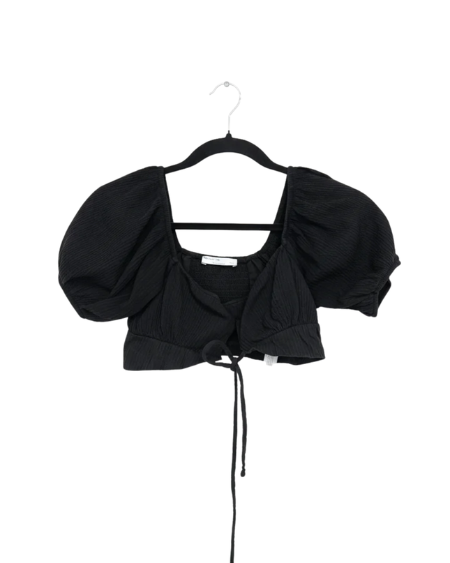 Bershka Black Puff Sleeve Tie-Front Crop Top