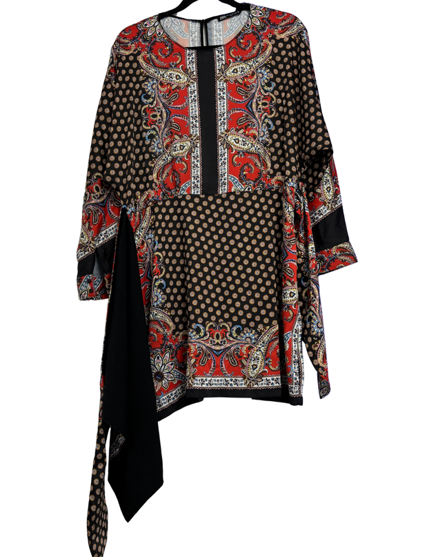 Zara Multicolor Paisley Print Wrap Mini Dress