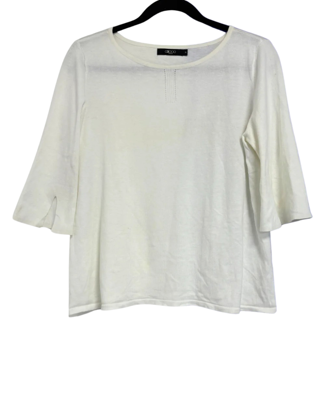 G2000 White 3/4 Sleeve Knit with Slit Cuffs Top