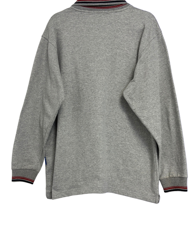 Champion Grey Vintage Style Collared V-Neck Pullover Sweatshirt