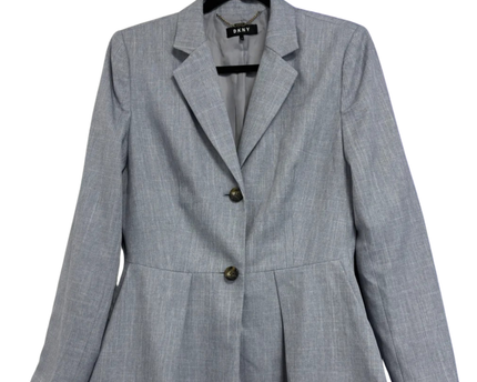 DKNY Blue Peplum Pleated Two-Button Blazer