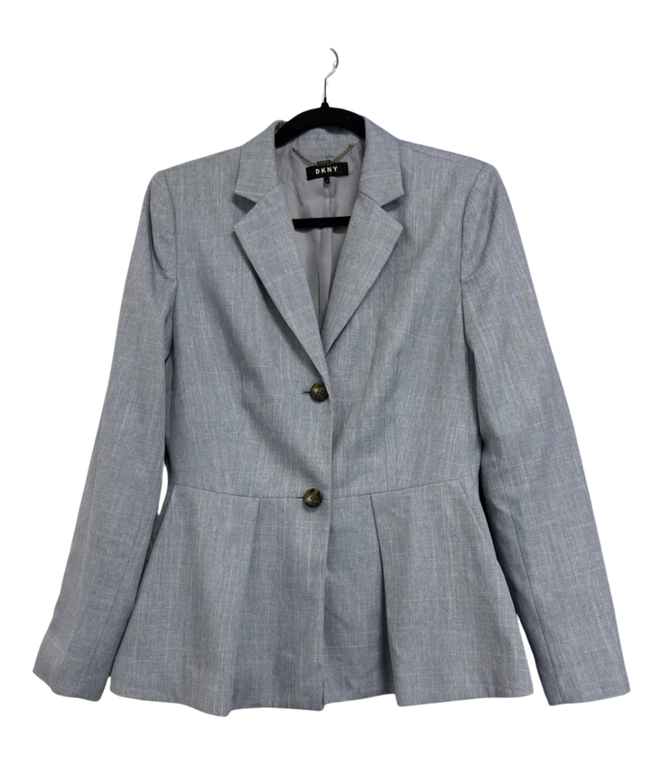 DKNY Blue Peplum Pleated Two-Button Blazer