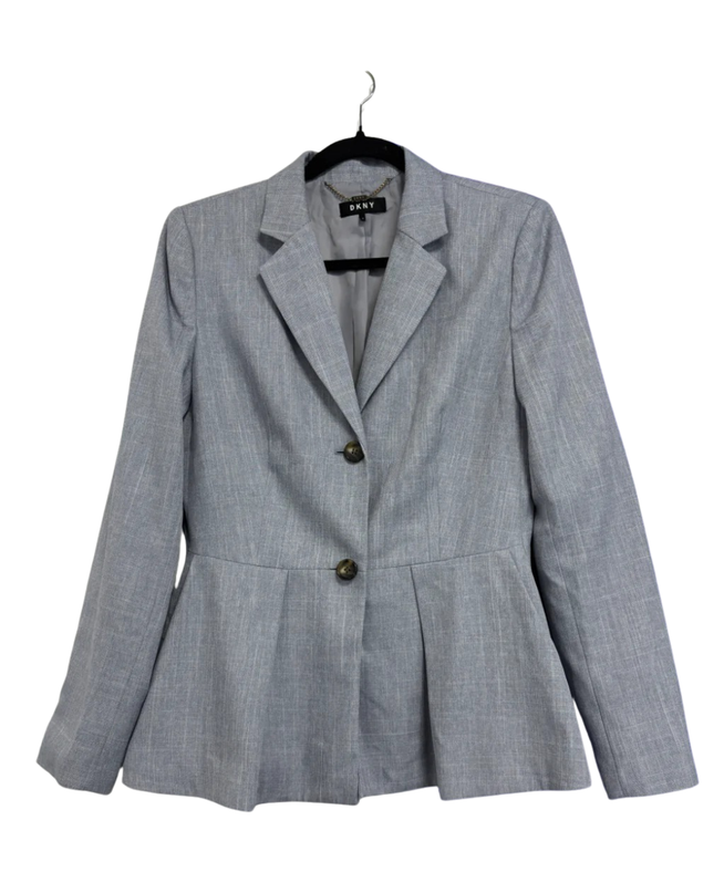 DKNY Blue Peplum Pleated Two-Button Blazer