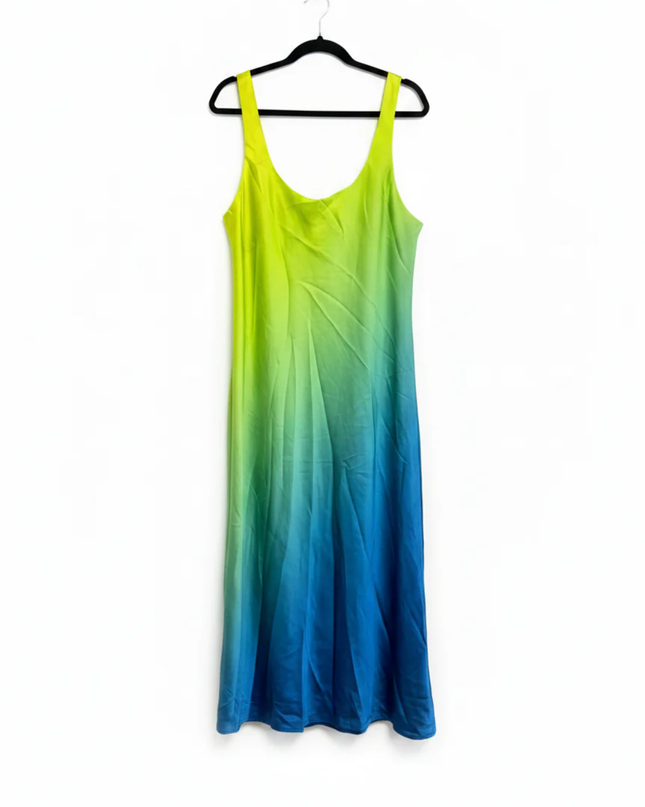 Lauren Ralph Lauren Green/Blue Ombre Satin Dress W/Tags