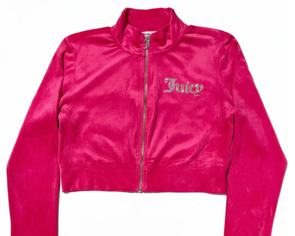 Juicy Couture Pink Velour Rhinestone Logo Cropped Jacket