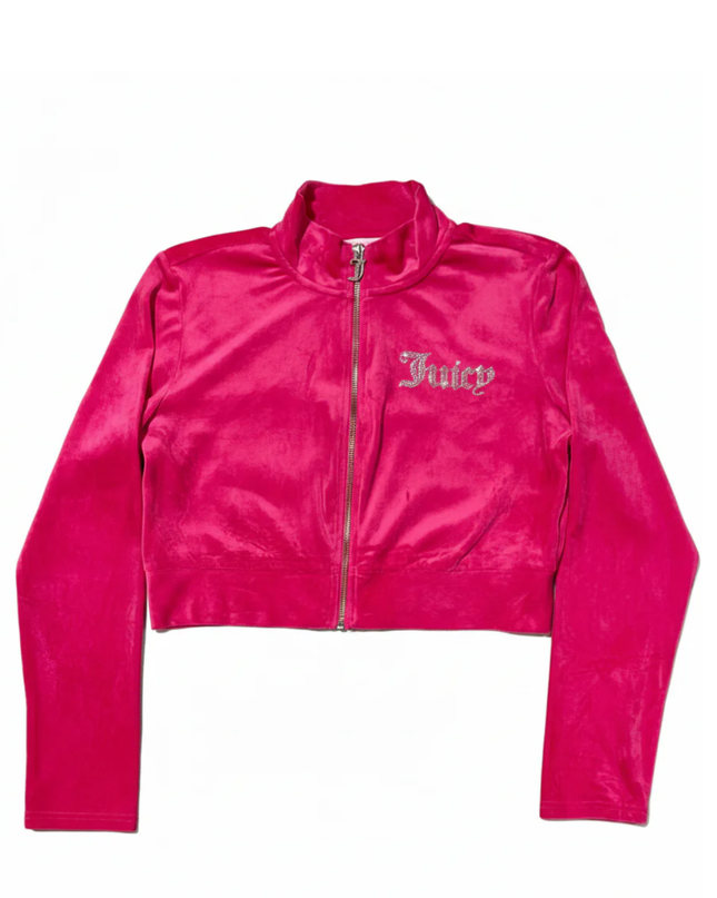 Juicy Couture Pink Velour Rhinestone Logo Cropped Jacket