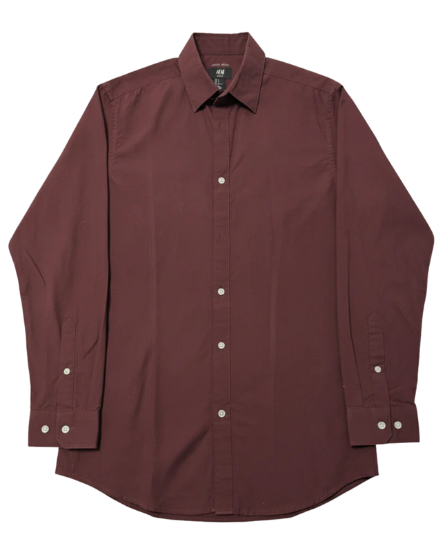 H&M Burgundy Slim Fit Easy Iron Long Sleeve Shirt