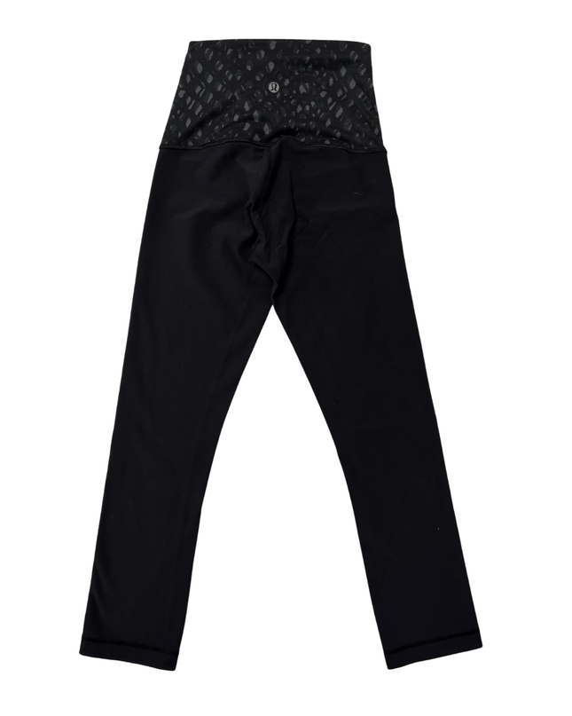 Lululemon Black High-Waist Cropped Leggings with Patterned Waistband