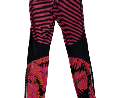 Roxy Pink/Black Striped Tropical Detail Athletic Leggings