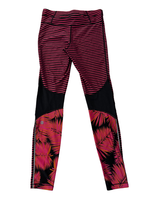 Roxy Pink/Black Striped Tropical Detail Athletic Leggings