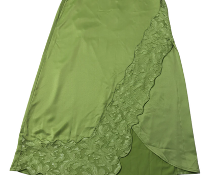 Vero Moda Bright Green Satin Midi Skirt with Lace Trim W/Tags
