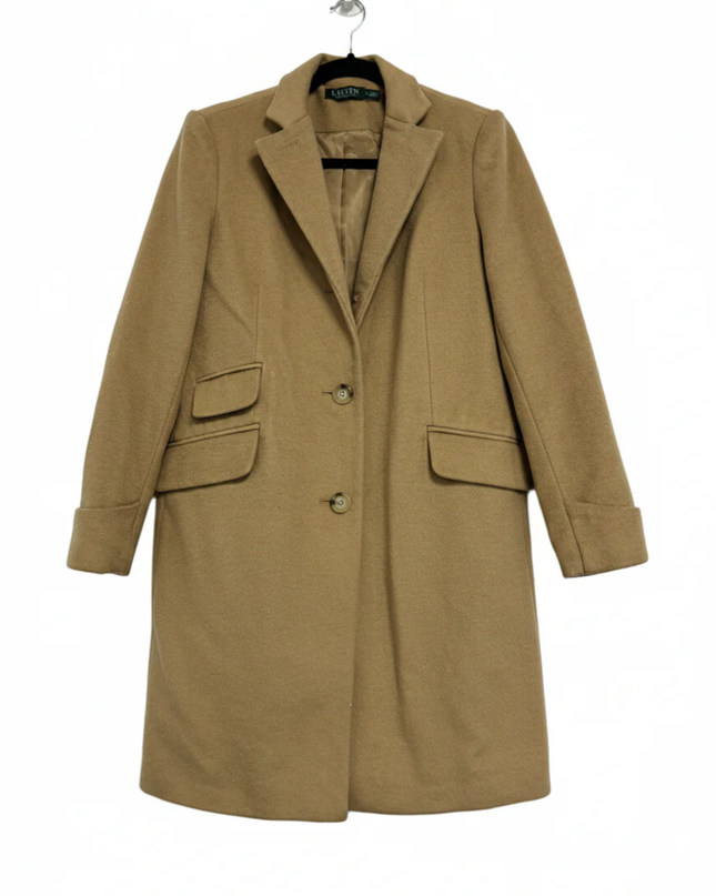 Lauren Ralph Lauren Tan Wool Blend Single-Breasted Coat