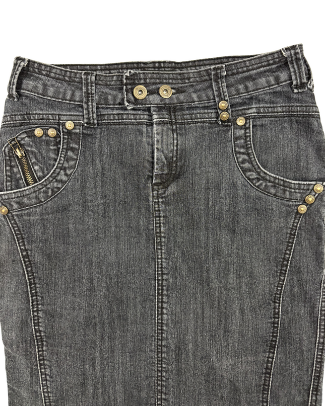 Seductions Black Wash Studded Denim Pencil Skirt  - M | Waist: 28"
