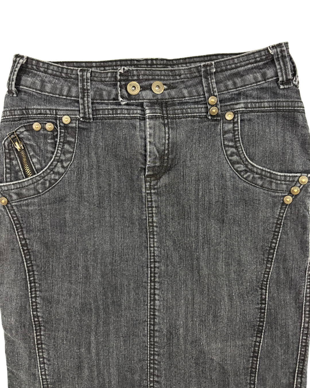 Seductions Black Wash Studded Denim Pencil Skirt  - M | Waist: 28"