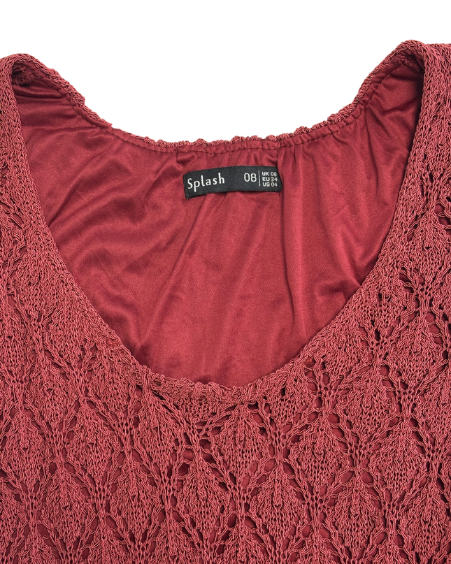 Splash Burgundy Crochet Knit Sleeveless Maxi Dress - XS