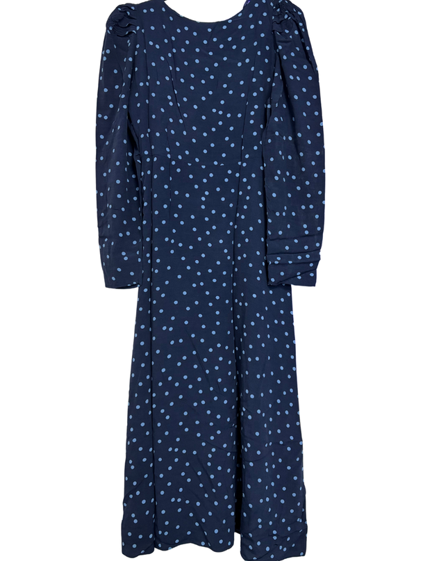 Zara Blue Polka Dot V-Neck Long Sleeve Midi Dress
